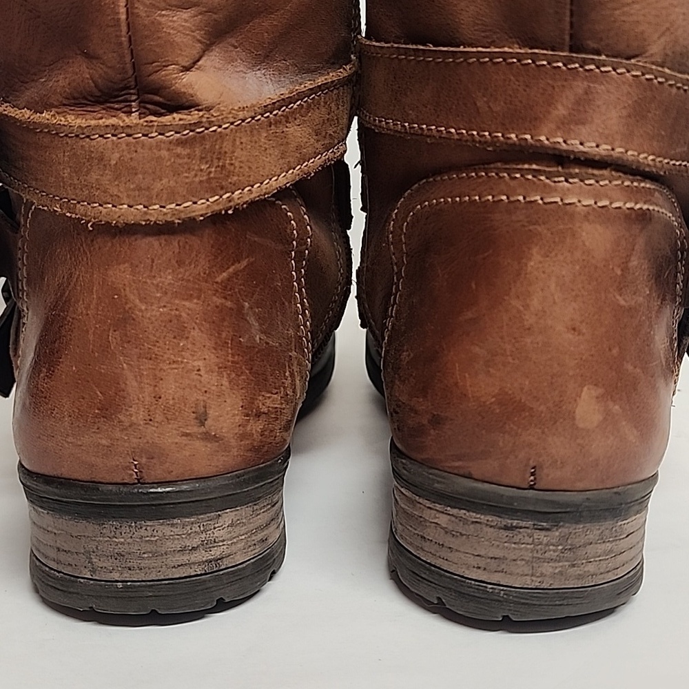 Eric Michael Sienna Tan Leather Moto Biker Combat Western Boots Sz42EU US11L/9M - Picture 8 of 16